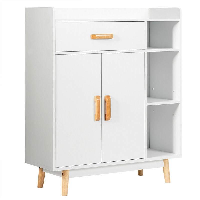 Modern Floor Storage Cabinet, Free Standing Cupboard Chest with 1 Drawer, Adjustable Shelves & Anti-Tip Design