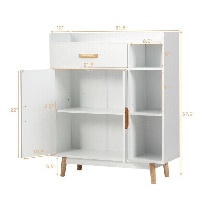 Modern Floor Storage Cabinet, Free Standing Cupboard Chest with 1 Drawer, Adjustable Shelves & Anti-Tip Design