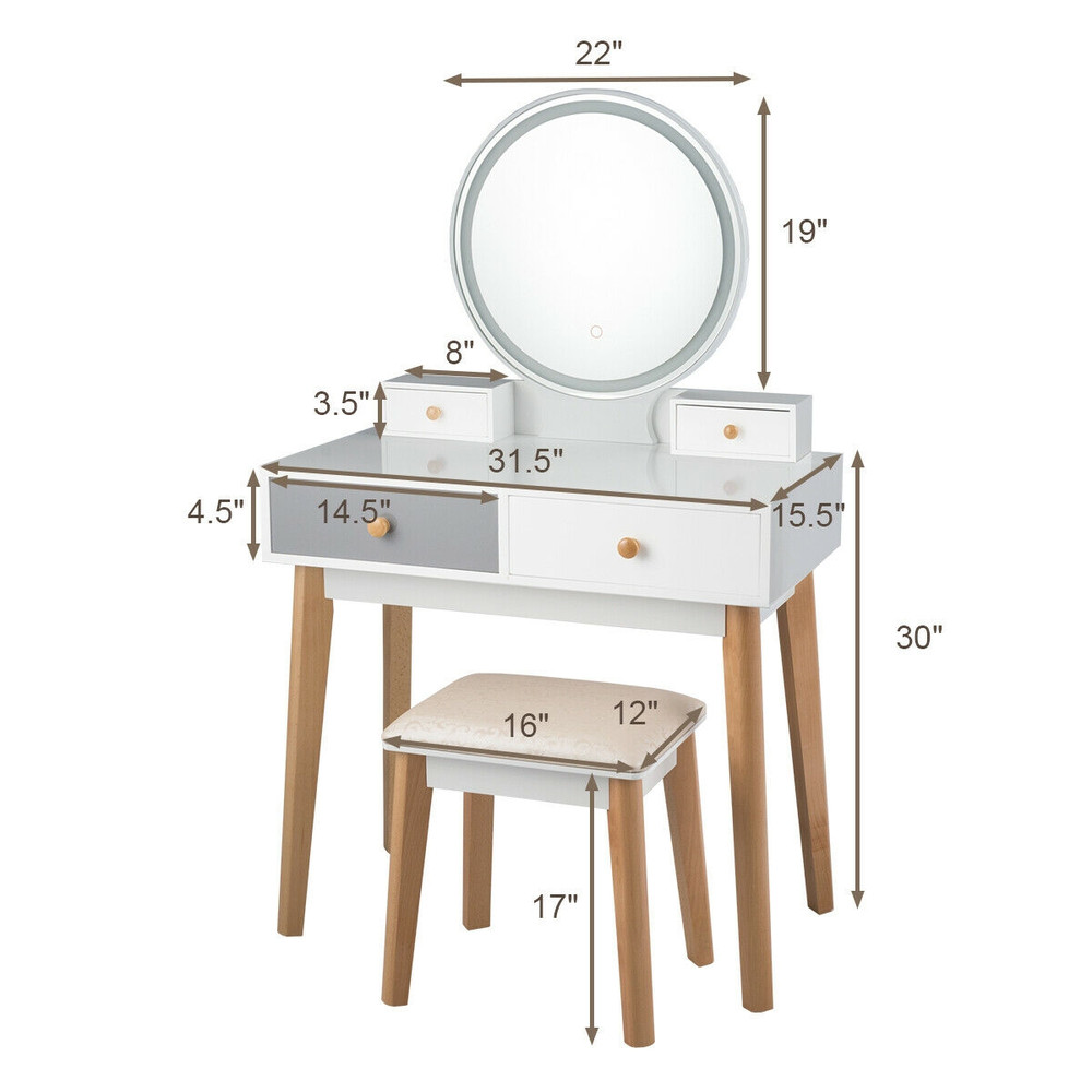Modern Lighted Makeup Vanity Table 4Drawer Dressing Table With LED Mirror Storage Soft Cushion Sto 5