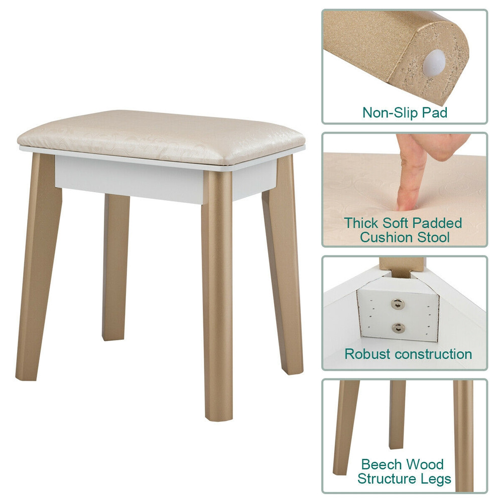 Modern Lighted Makeup Vanity Table 4Drawer Dressing Table With LED Mirror Storage Soft Cushion Sto 3