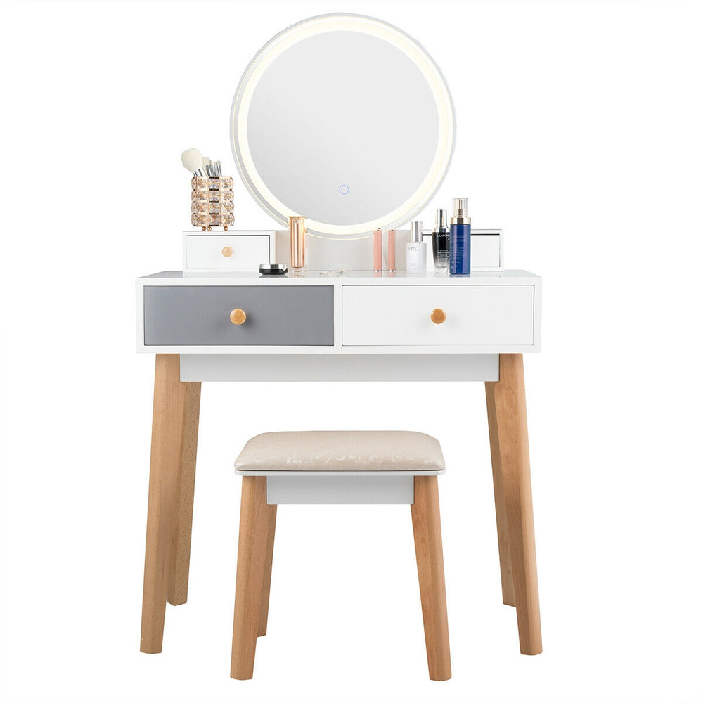 Modern Lighted Makeup Vanity Table 4Drawer Dressing Table With LED Mirror Storage Soft Cushion Sto 7