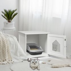 stylish sidetable nightstand weatherproof multi-function cat house, hide litter box in style