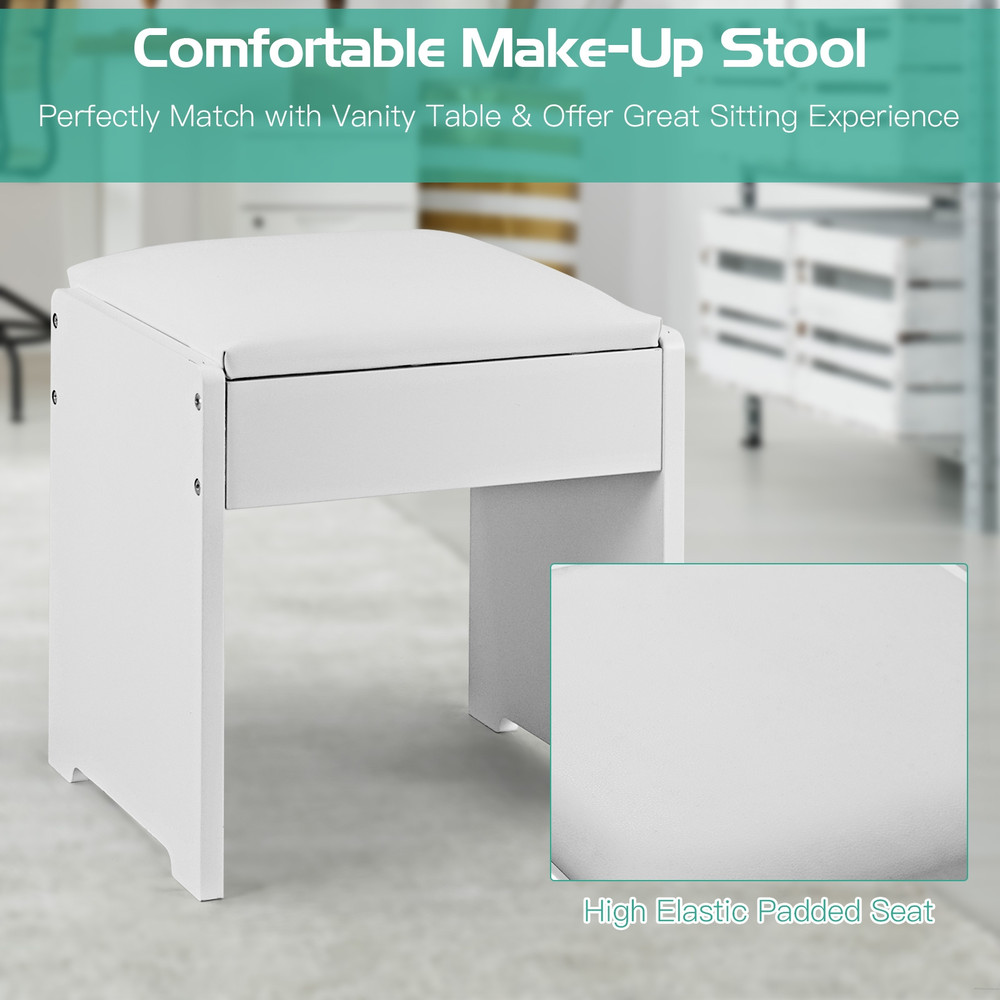 Vanity Makeup Dressing Table Set With Flip Top Mirror Cushioned Stool Modern White Beauty Desk 7