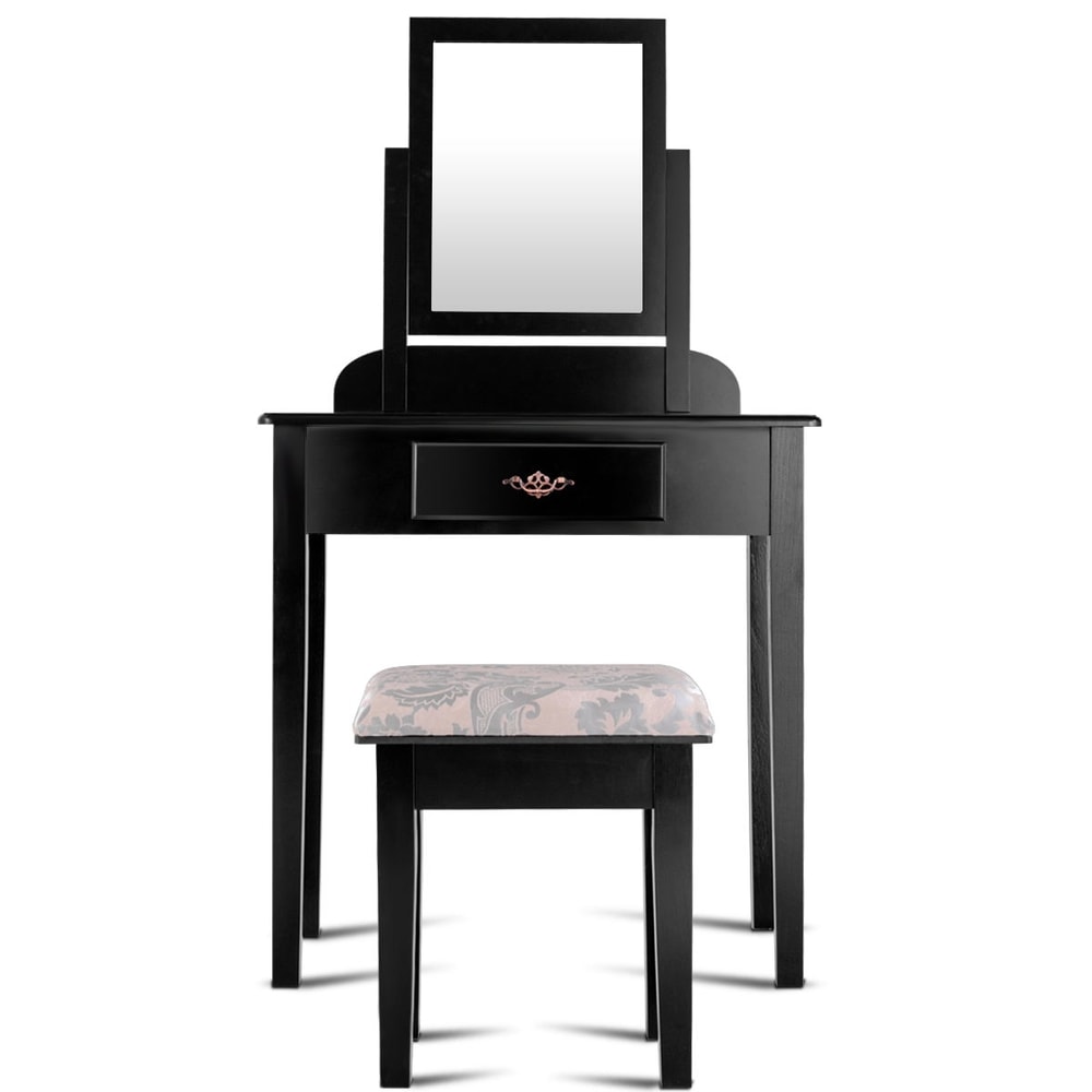 Elegant Vanity Table Set with Large Makeup Mirror & Cushioned Stool Dressing Table with Storage