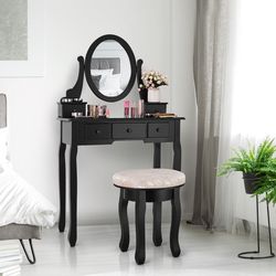 elegant vanity table set with storage & cushioned stool modern makeup dressing table for bedroom