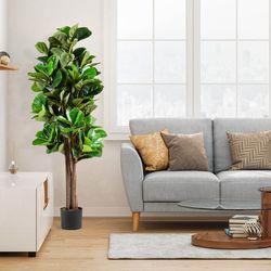 5 feet artificial fiddle leaf fig tree lifelike faux fiddle leaf plant in decorative planter for home & office decor