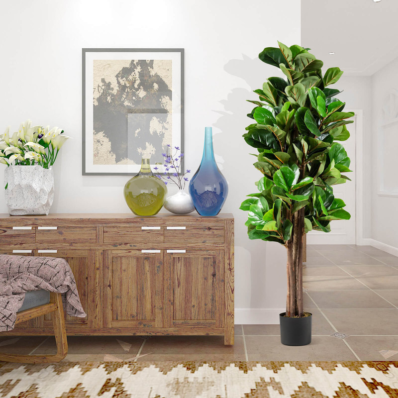 5 Feet Artificial Fiddle Leaf Fig Tree Lifelike Faux Fiddle Leaf Plant in Decorative Planter for Home & Office Decor