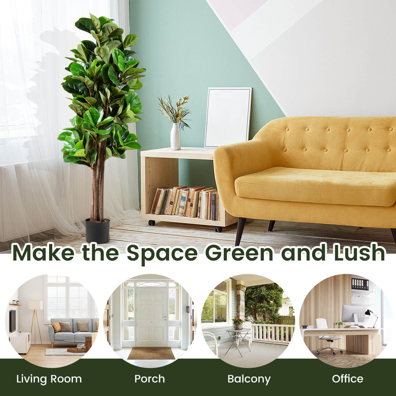 5 Feet Artificial Fiddle Leaf Fig Tree Lifelike Faux Fiddle Leaf Plant in Decorative Planter for Home & Office Decor
