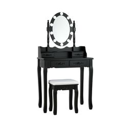 makeup dressing table with touch switch lighted mirror & cushioned stool elegant vanity desk with led lights & storage