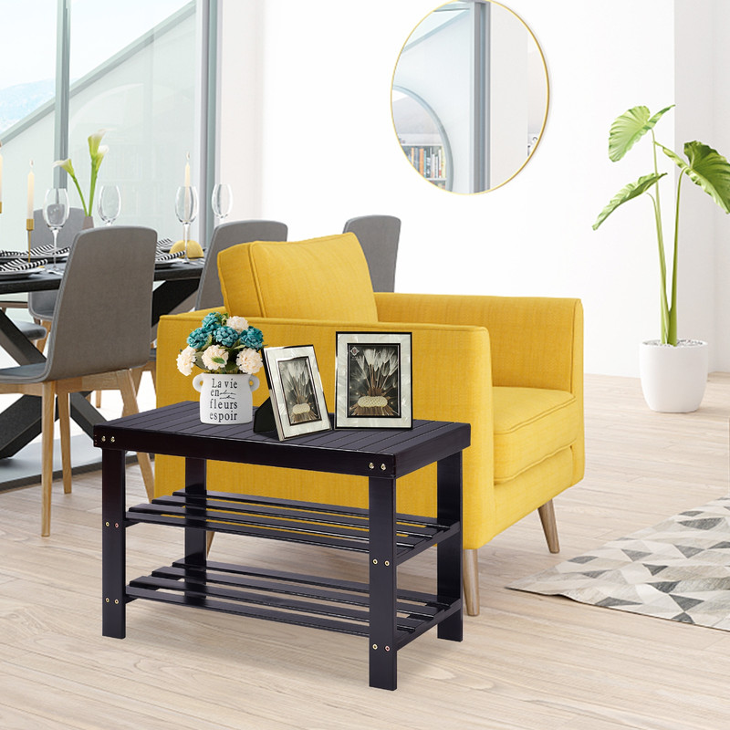 3 Tier Bamboo Bench Storage Shoe Shelf Sturdy, Multi-Functional Entryway Organizer