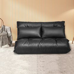 foldable pu leather leisure floor sofa bed with 2 pillows adjustable & space saving