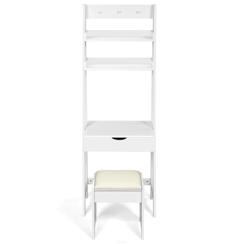 3 in 1 Modern Shelf Vanity Set with Flip Top Mirror & 6 Makeup Organizers Space-Saving Beauty Desk