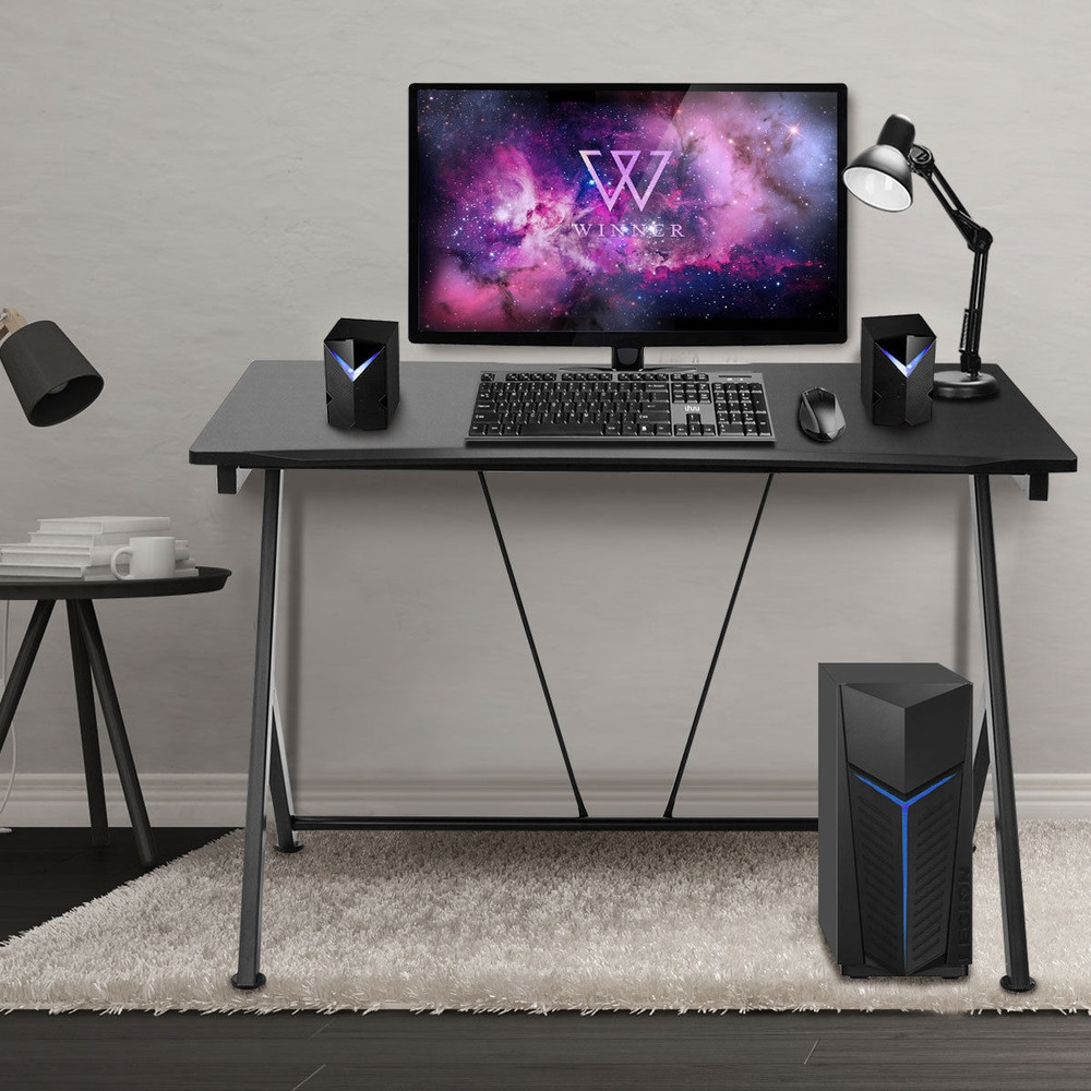 Home Office Modern Ergonomic Study Computer Desk for Small Space Sturdy Compact Workstation Table for Bedroom, Apartment