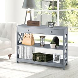 console table 3-tier with drawer and storage shelves, modern entryway sofa table for hallway, living room, or office