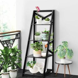 2 pieces 4-tier wood display storage bookshelf set, freestanding ladder shelves for living room, office, kitchen