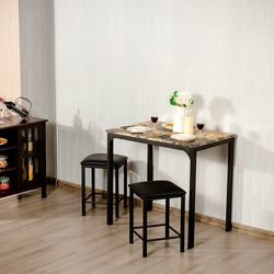 3 pieces dining table set with faux marble tabletop and 2 chairs, small space kitchen breakfast nook furniture