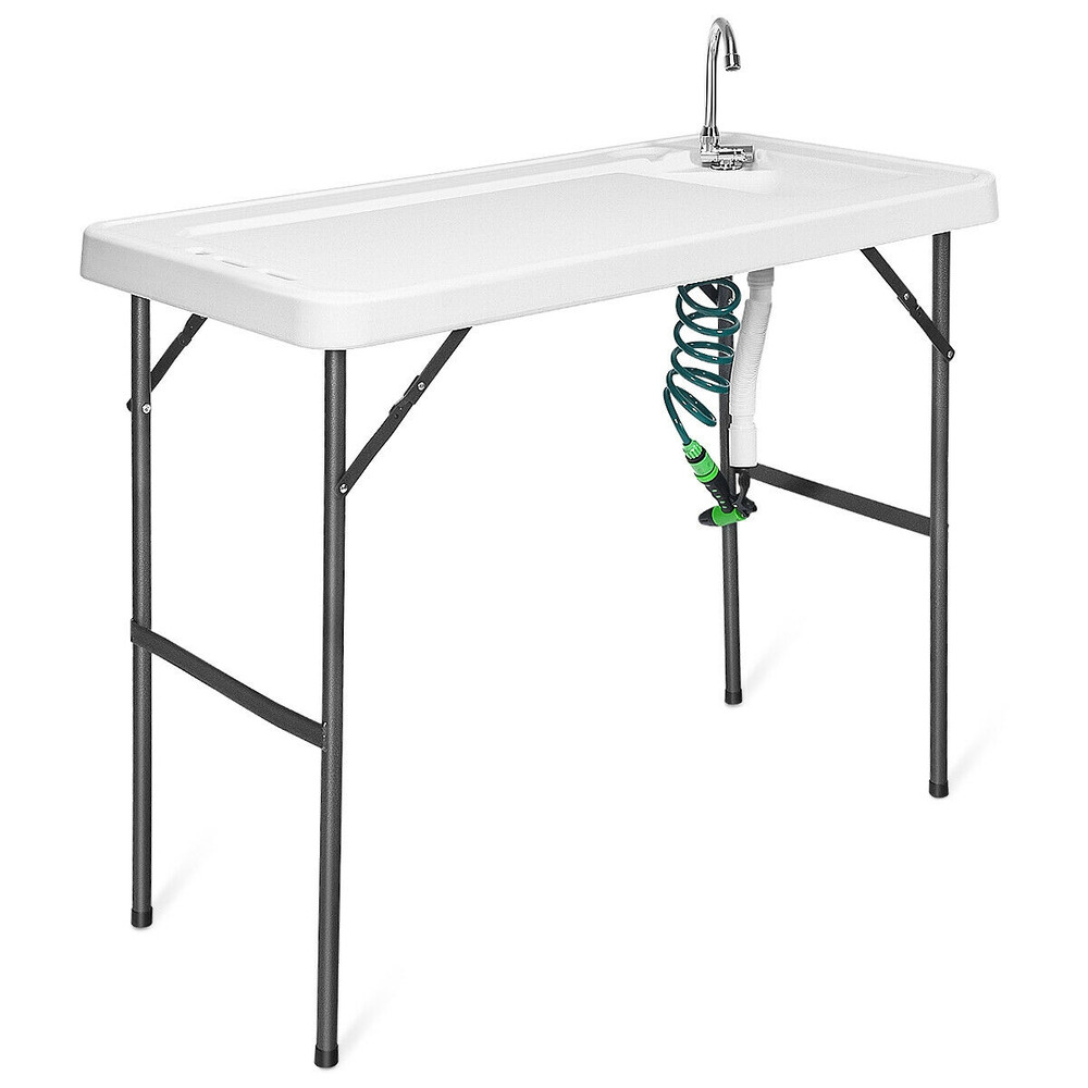 Portable Folding Sink Table with Faucet, Sprayer & Cutting Surface for Camping
