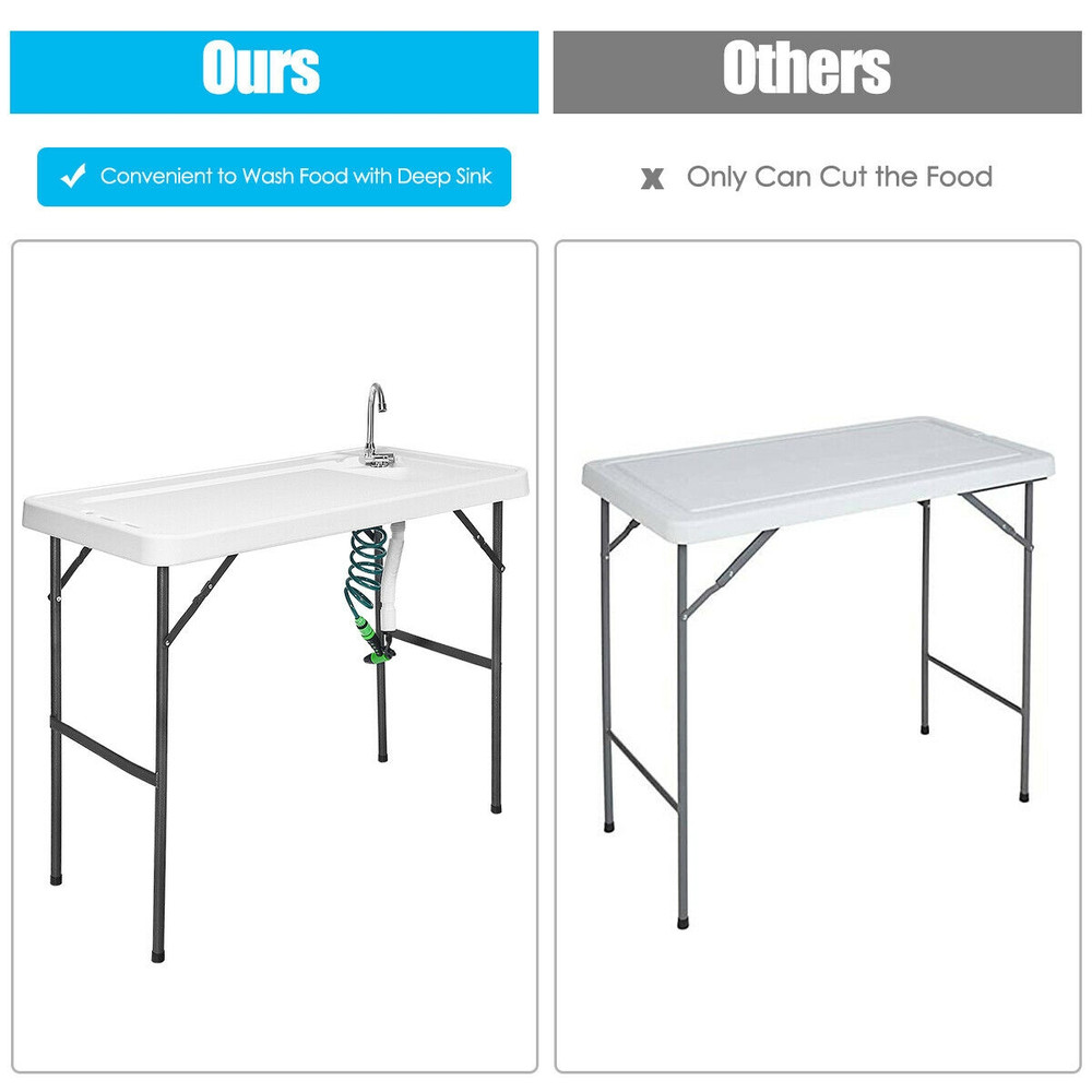 Portable Folding Sink Table with Faucet, Sprayer & Cutting Surface for Camping