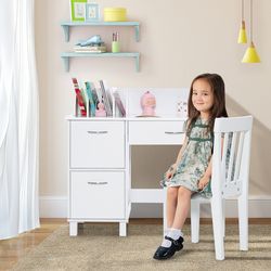 kids wooden writing furniture set with drawer & storage cabinet, sturdy & stylish study desk
