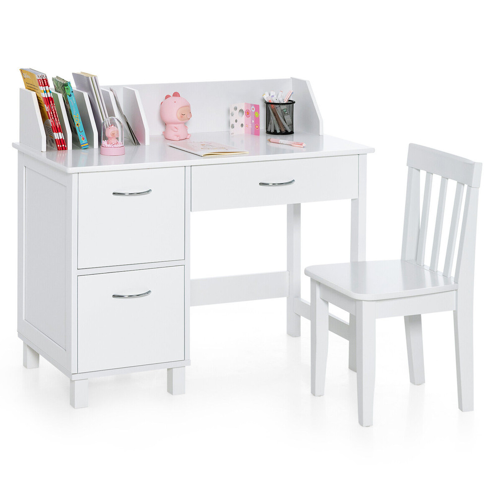 Kids Wooden Writing Furniture Set With Drawer Storage Cabinet Sturdy Stylish Study Desk 6