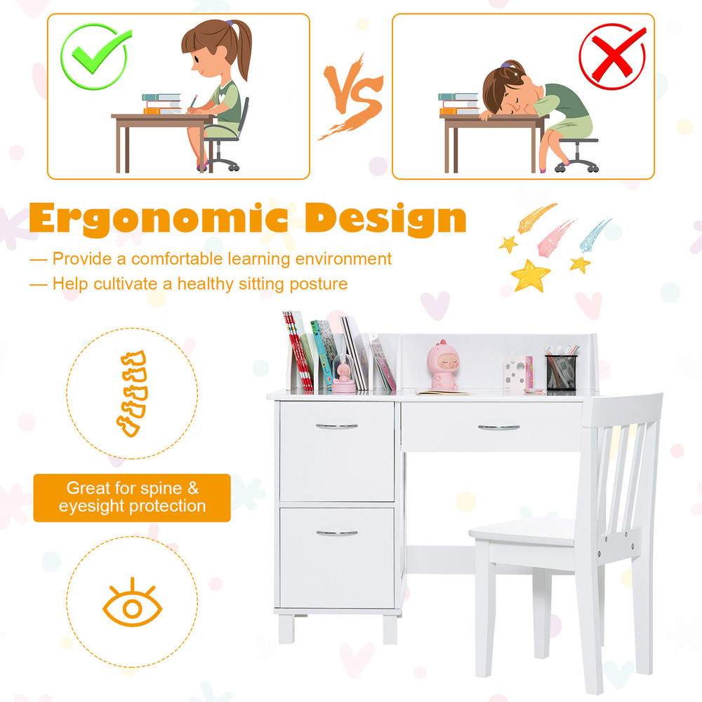 Kids Wooden Writing Furniture Set With Drawer Storage Cabinet Sturdy Stylish Study Desk 2