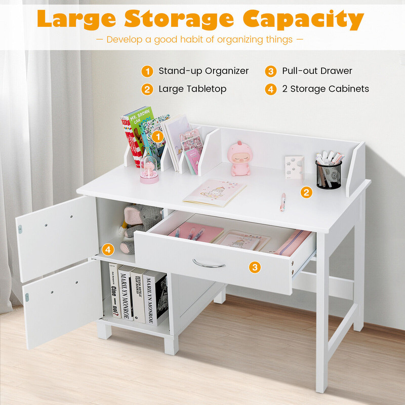 Kids Wooden Writing Furniture Set With Drawer Storage Cabinet Sturdy Stylish Study Desk 4