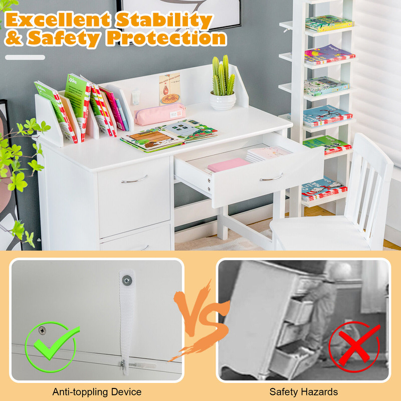 Kids Wooden Writing Furniture Set With Drawer Storage Cabinet Sturdy Stylish Study Desk 3