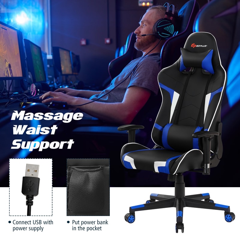 Reclining Swivel Massage Gaming Chair With Adjustable Lumbar Support 360 Rotation 2