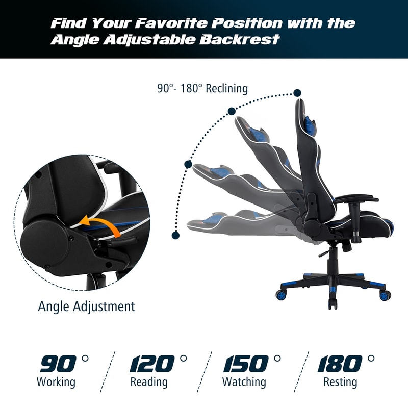 Reclining Swivel Massage Gaming Chair With Adjustable Lumbar Support 360 Rotation 3