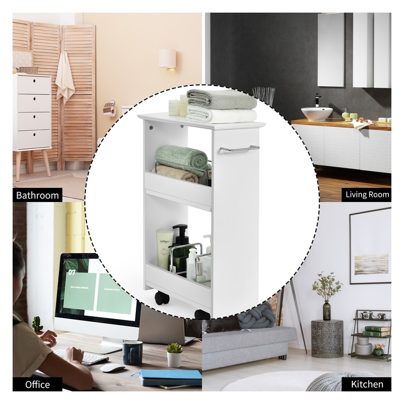 Slim Rolling 3Tier Bathroom Mobile Shelving Cabinet With Handle SpaceSaving Storage Organizer 1