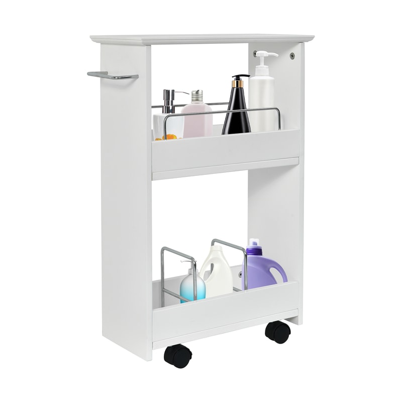 Slim Rolling 3Tier Bathroom Mobile Shelving Cabinet With Handle SpaceSaving Storage Organizer 6