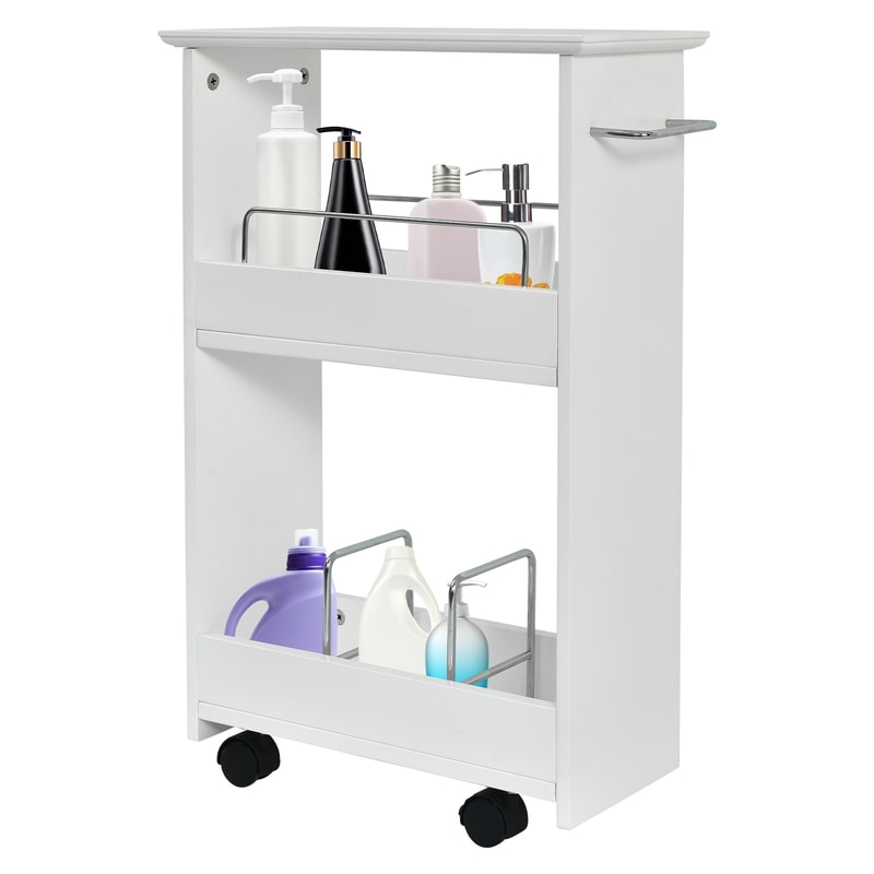 Slim Rolling 3Tier Bathroom Mobile Shelving Cabinet With Handle SpaceSaving Storage Organizer 7