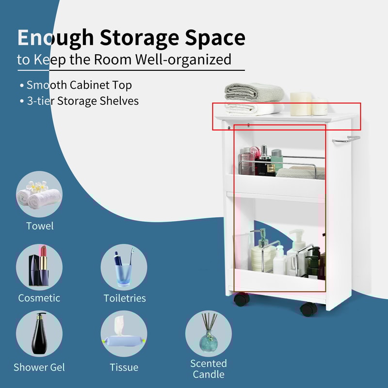 Slim Rolling 3Tier Bathroom Mobile Shelving Cabinet With Handle SpaceSaving Storage Organizer 3