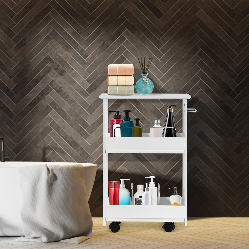 Slim Rolling 3Tier Bathroom Mobile Shelving Cabinet With Handle SpaceSaving Storage Organizer 2