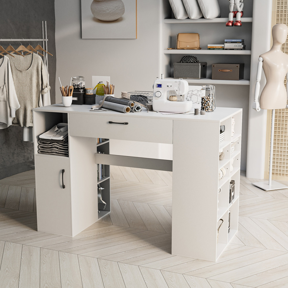 Modern Counter Height Sewing  Craft Table With Adjustable Shelves Drawer Versatile Computer Desk Fo 0