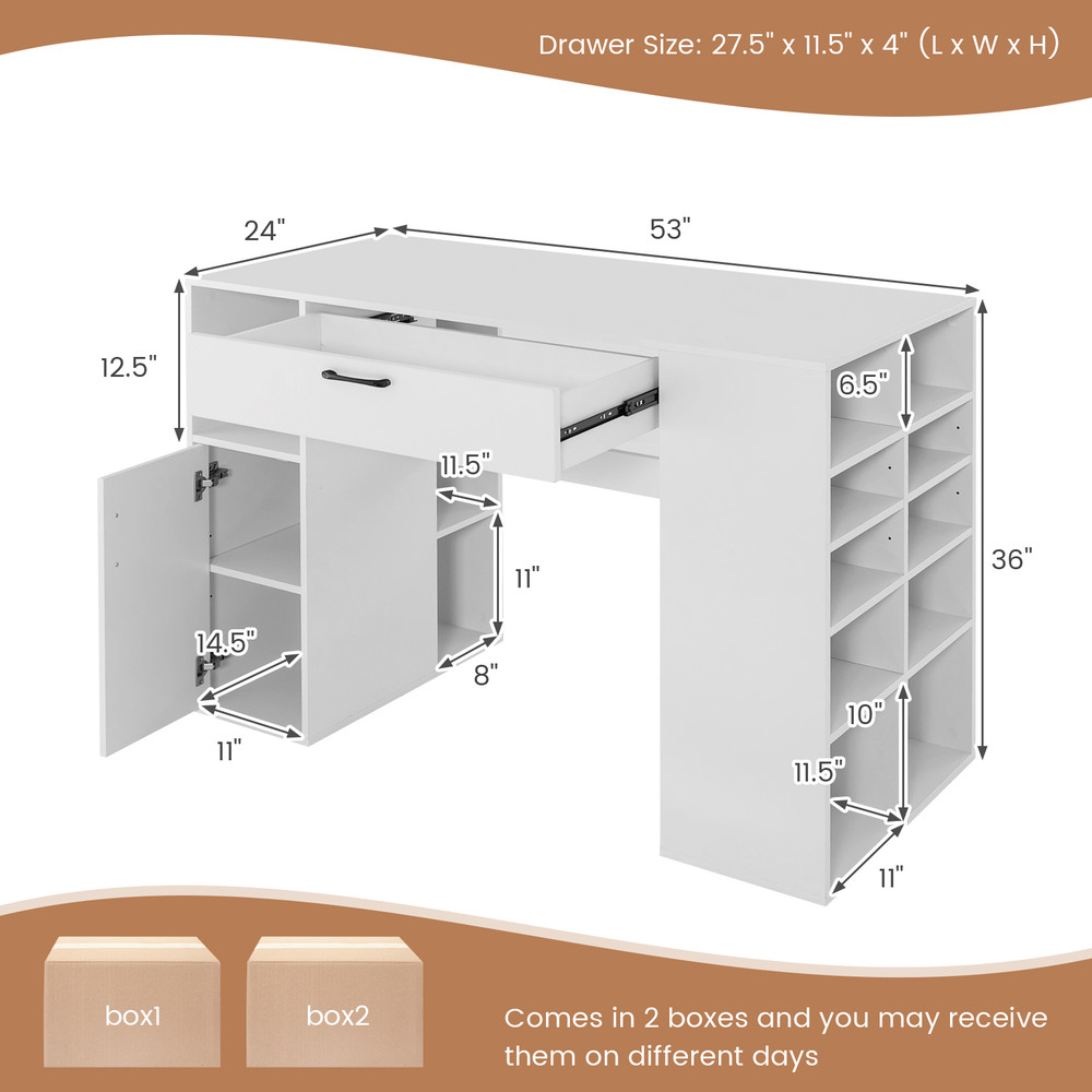 Modern Counter Height Sewing  Craft Table With Adjustable Shelves Drawer Versatile Computer Desk Fo 3
