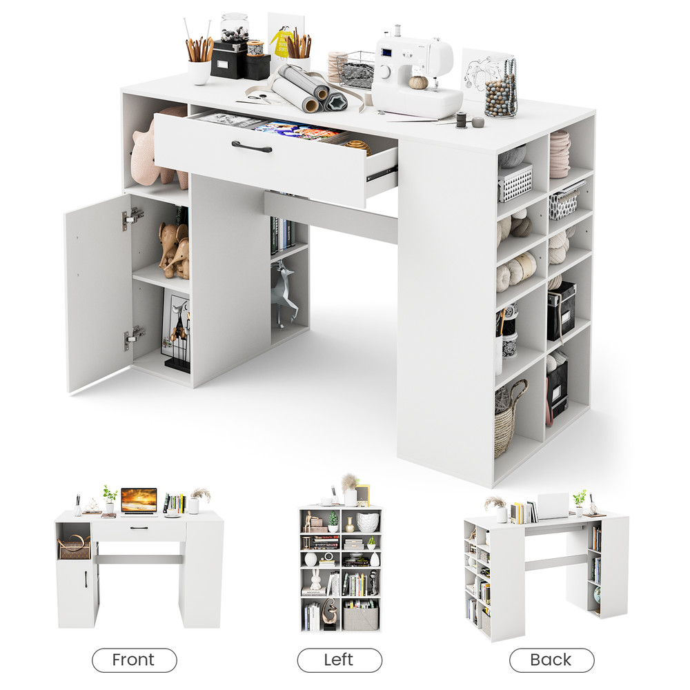 Modern Counter Height Sewing  Craft Table With Adjustable Shelves Drawer Versatile Computer Desk Fo 5