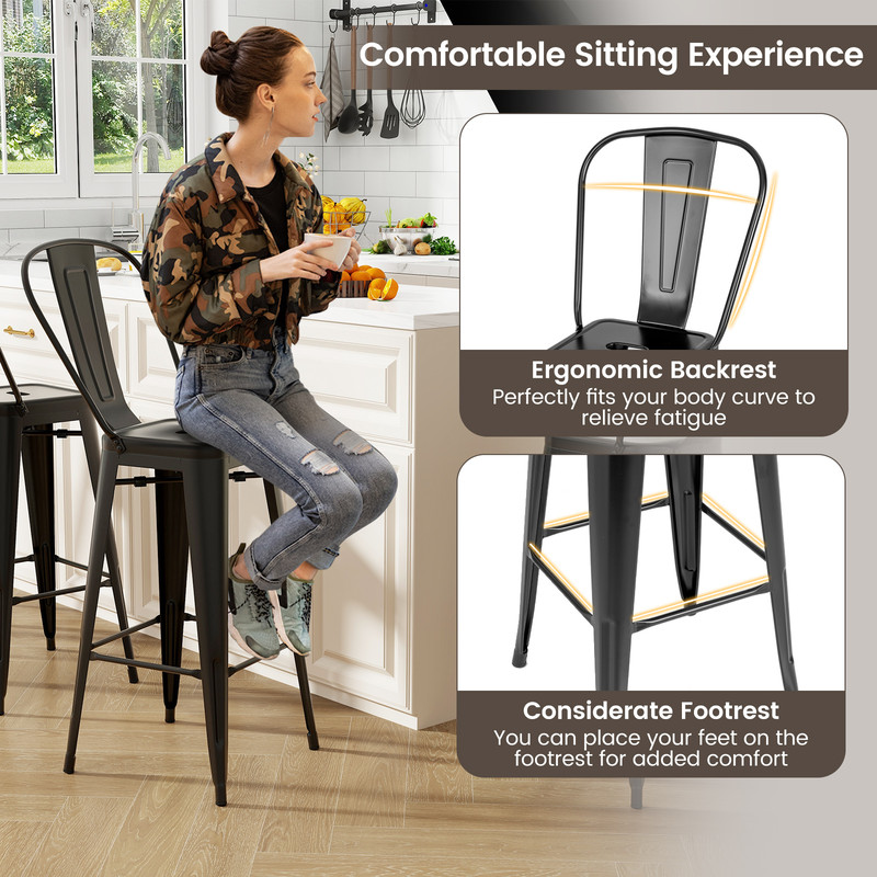 4 Metal Bar Stools With Removable Backrest Stackable Bar Height Chairs For Kitchen Home Bar 2