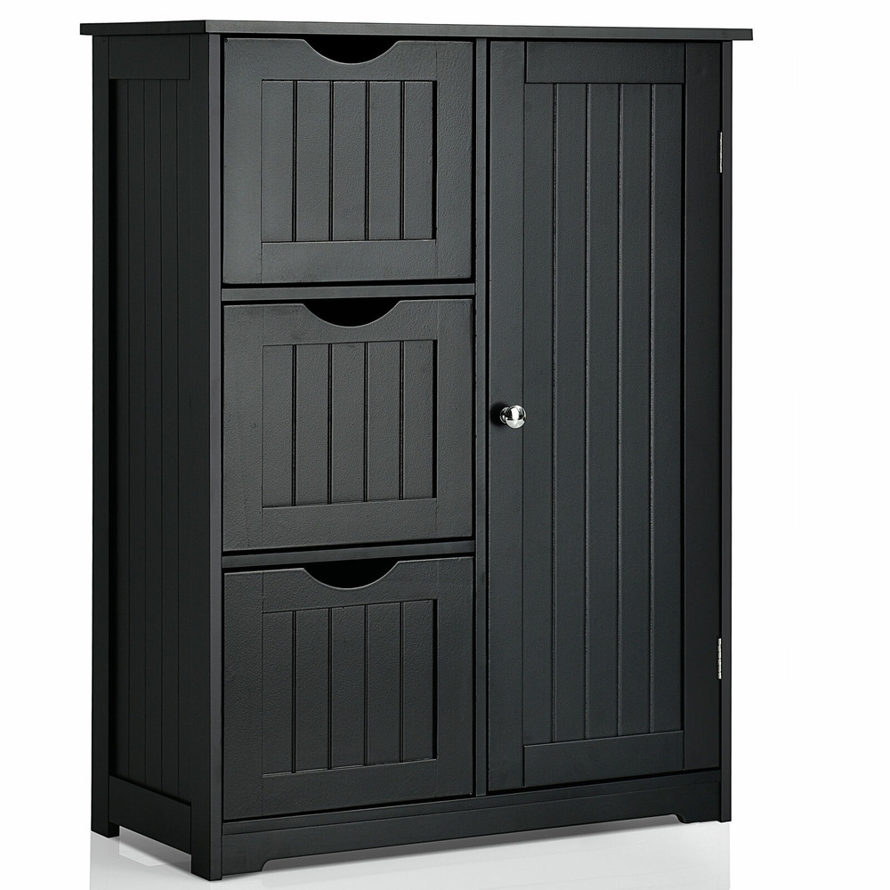 Bathroom Floor Cabinet Side Storage Cabinet with 3 Drawers and 1 Cupboard, Space-Saving Organizer