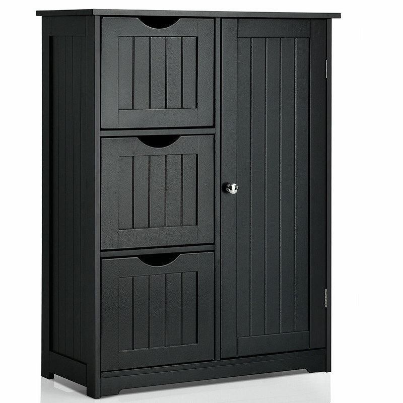 Bathroom Floor Cabinet Side Storage Cabinet with 3 Drawers and 1 Cupboard, Space-Saving Organizer