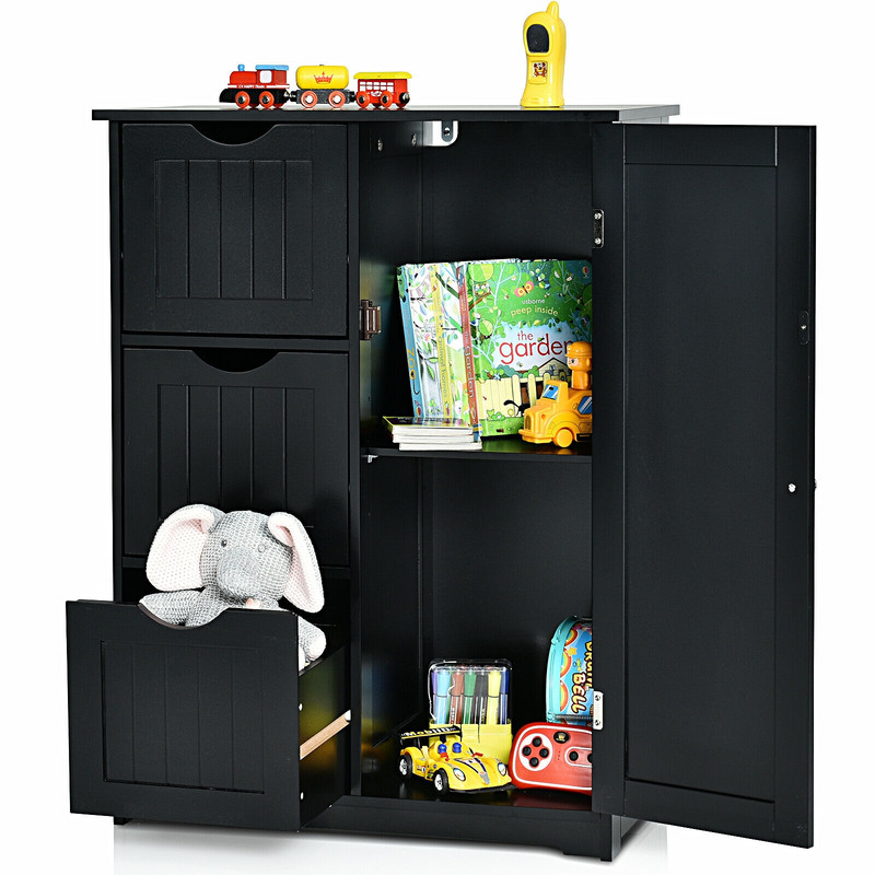 Bathroom Floor Cabinet Side Storage Cabinet with 3 Drawers and 1 Cupboard, Space-Saving Organizer