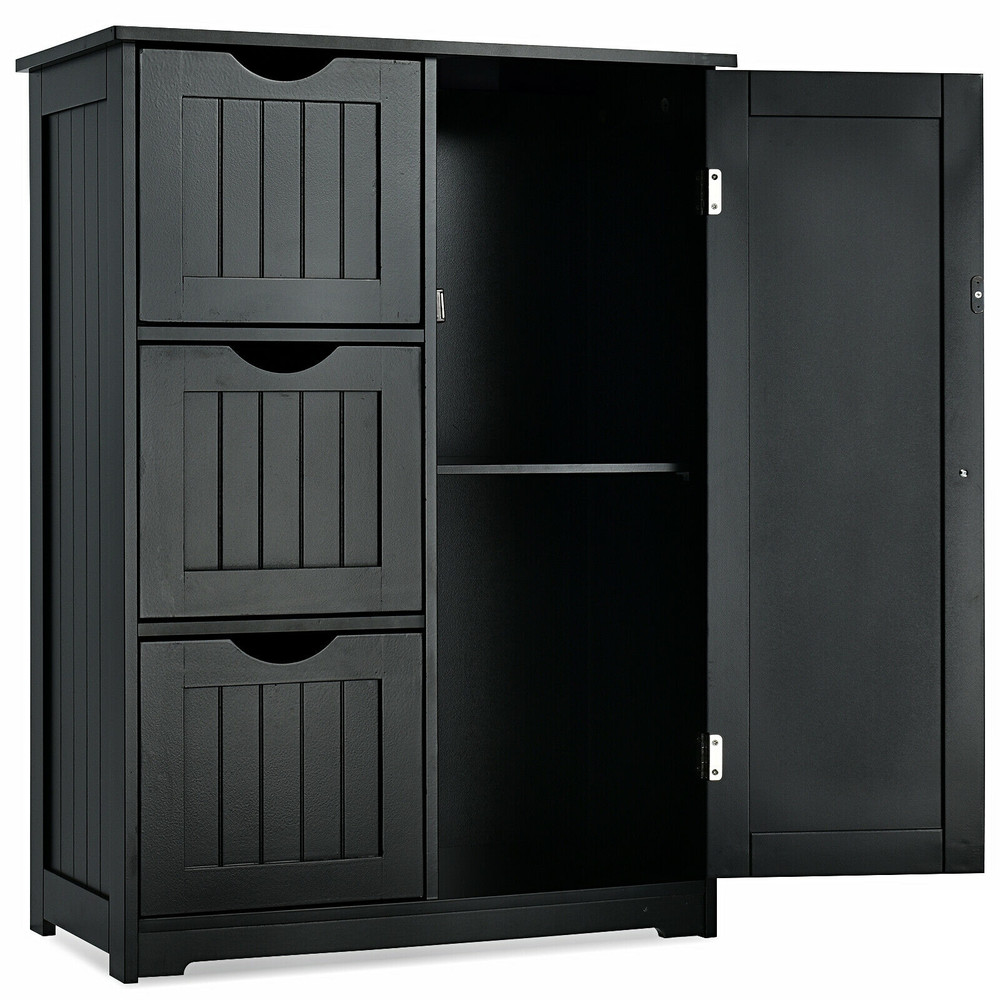 Bathroom Floor Cabinet Side Storage Cabinet with 3 Drawers and 1 Cupboard, Space-Saving Organizer