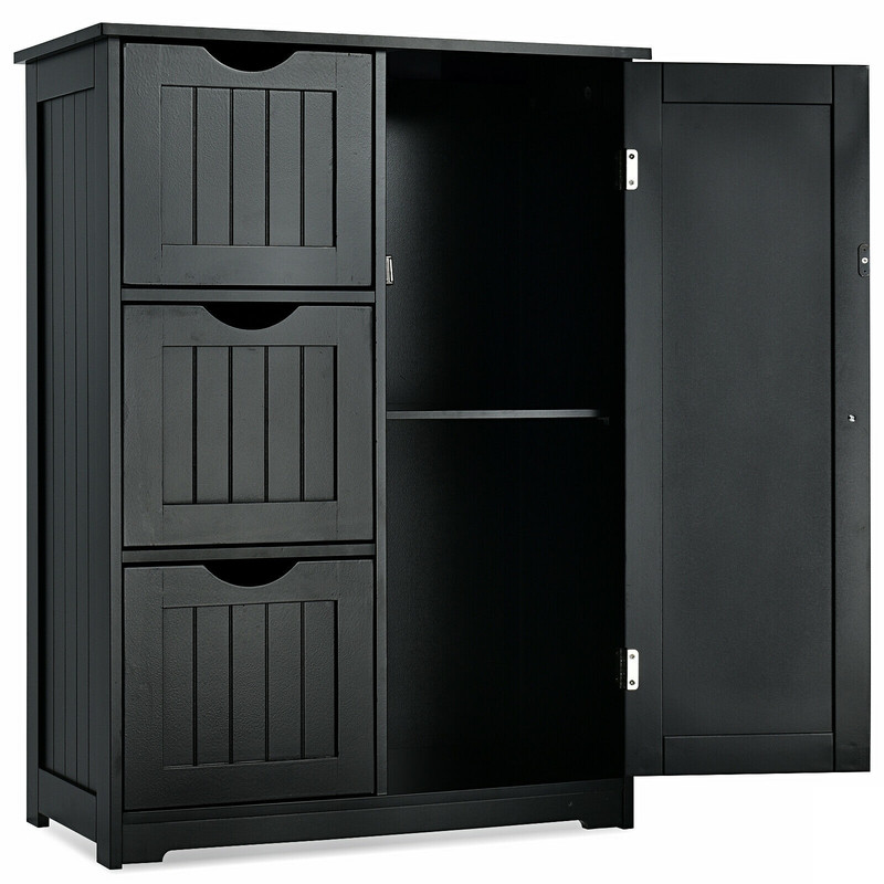 Bathroom Floor Cabinet Side Storage Cabinet with 3 Drawers and 1 Cupboard, Space-Saving Organizer