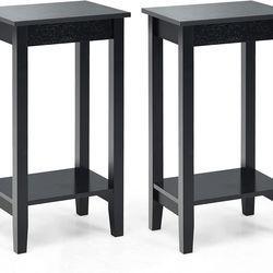 modern set versatile 2-tier end tables with storage shelf, small nightstands for bedroom or sofa side table use