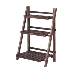 rustic wooden flower stand with folding design, indoor outdoor plant shelf for patio, garden, balcony & home decor