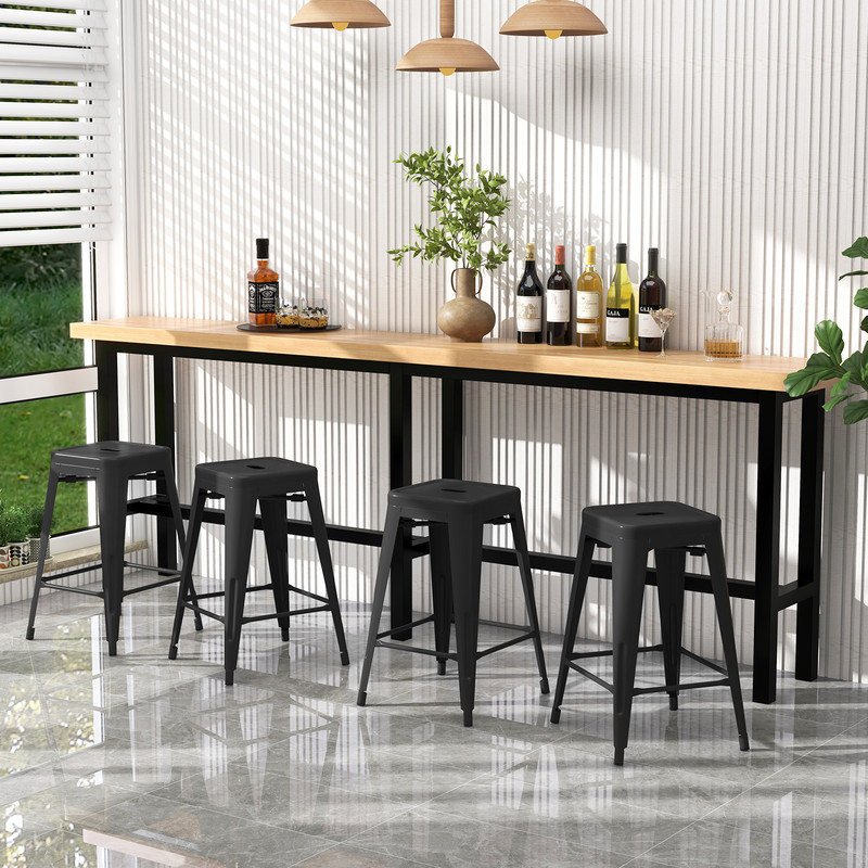 Set Of Metal Cafe Chairs With Removable Backrest And Rubber Feet Stackable Bar Stools For Home Pati 1