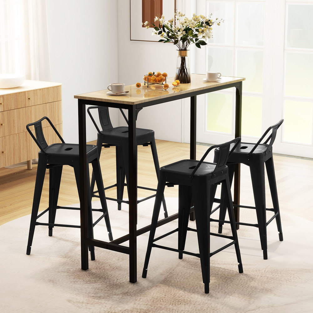 Set Of Metal Cafe Chairs With Removable Backrest And Rubber Feet Stackable Bar Stools For Home Pati 2