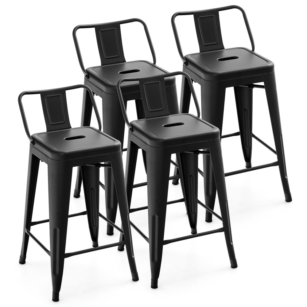 Set Of Metal Cafe Chairs With Removable Backrest And Rubber Feet Stackable Bar Stools For Home Pati 0