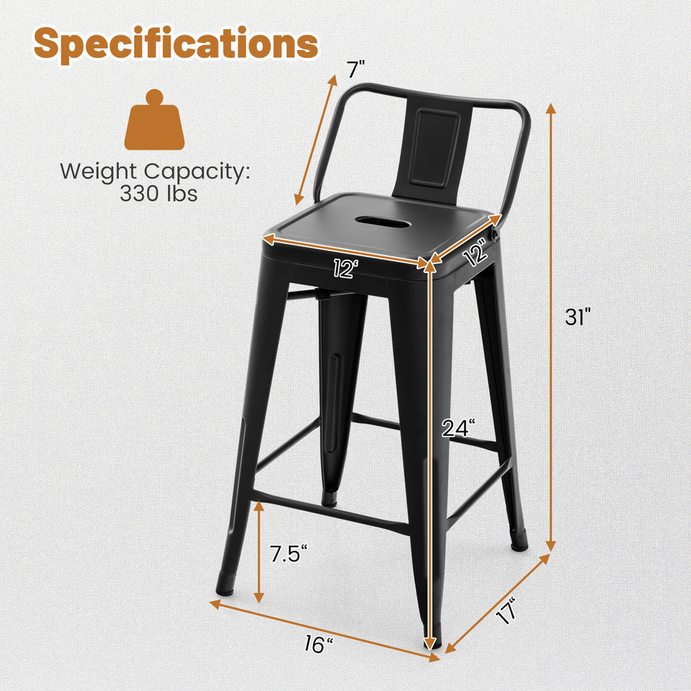 Set Of Metal Cafe Chairs With Removable Backrest And Rubber Feet Stackable Bar Stools For Home Pati 7