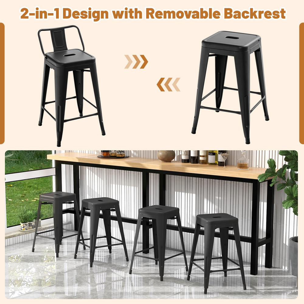 Set Of Metal Cafe Chairs With Removable Backrest And Rubber Feet Stackable Bar Stools For Home Pati 3